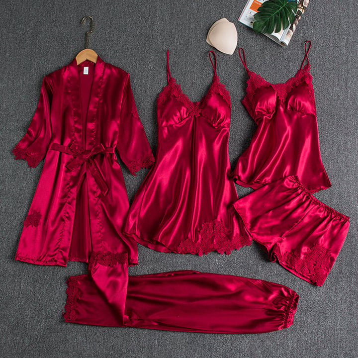 Valentina™️ | Sexy 5-Piece Ice Silk Nightdress Set for Women