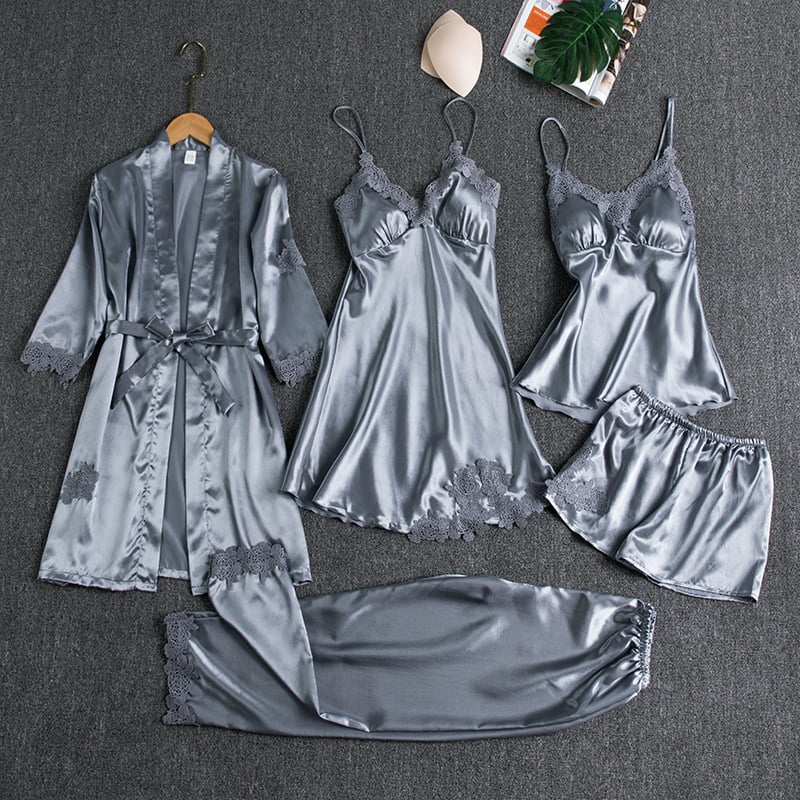 Valentina™️ | Sexy 5-Piece Ice Silk Nightdress Set for Women