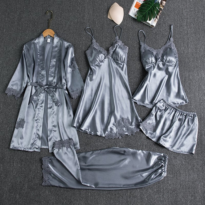 Valentina™️ | Sexy 5-Piece Ice Silk Nightdress Set for Women
