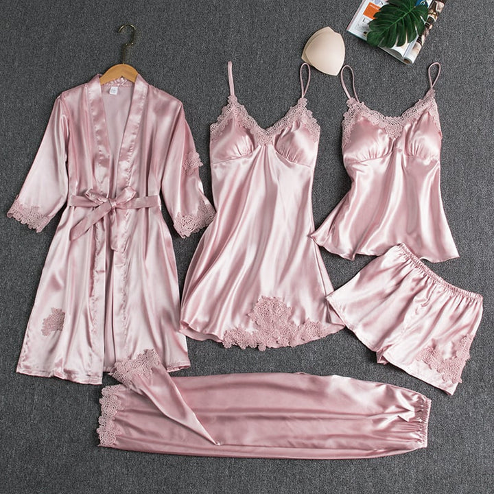 Valentina™️ | Sexy 5-Piece Ice Silk Nightdress Set for Women