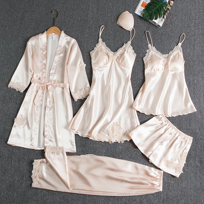 Valentina™️ | Sexy 5-Piece Ice Silk Nightdress Set for Women
