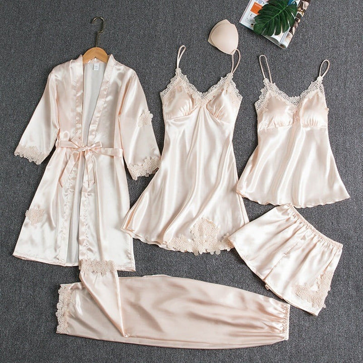 Valentina™️ | Sexy 5-Piece Ice Silk Nightdress Set for Women
